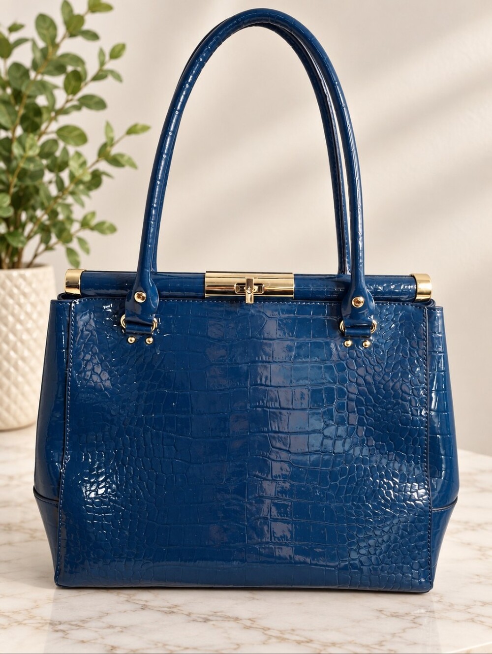 Kate Spade Knightsbridge Constance Petroblue Croc Patent Leather Satchel Bag
